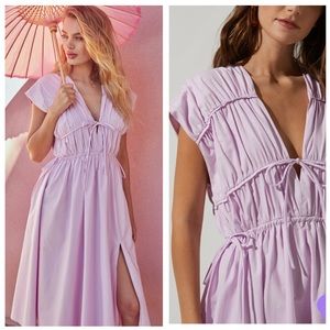 ASTR The Label Lorrie Lavender Lilac Pink Cotton Slit Midi Dress XS Extra Small